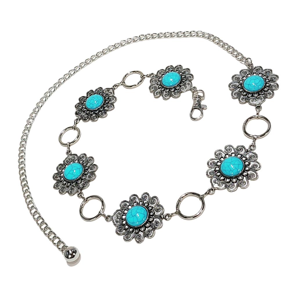 Lightweight Metal Chain Belt with Stone Accent Handcraft Bohemian Accessory Waist Cincher Band for Beach Parties