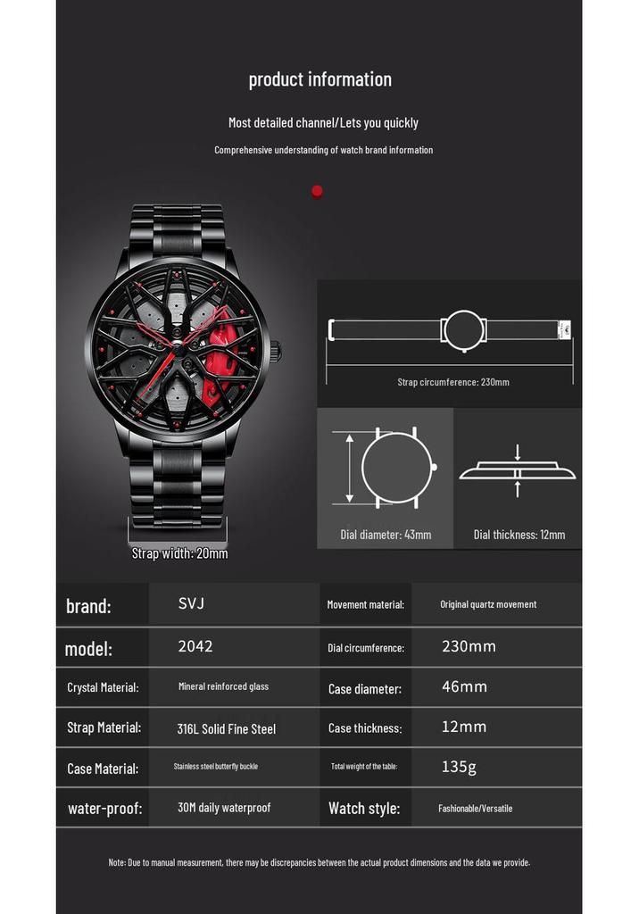 SVJ High-End Men's Quartz Watch: Three-Dimensional Hollow C63 Design with Genuine Wheel Hub.