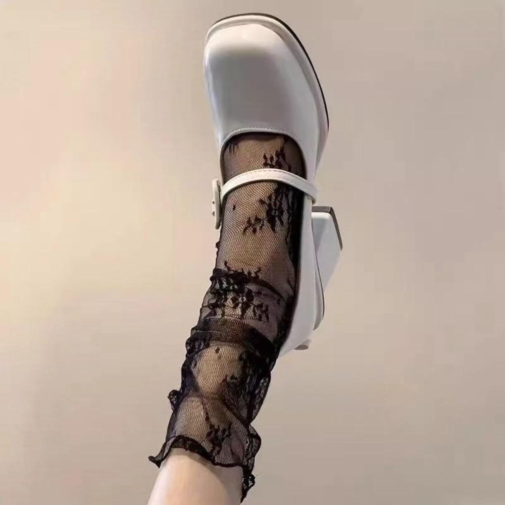 Transparent Mesh Flower Lace Socks Chic Floral Tulle Thin Pile Up Socks Breathable   Female