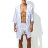 Satin-effect Dressing Gown LONG SLIT White - MenSexyWear - Sexy T-shirt