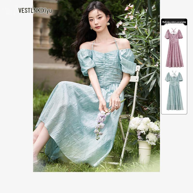 

Платье макси А-силуэта плиссированное в романтическом французском стиле Xiyu S