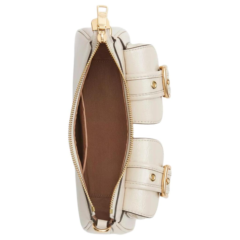 Coach Ashton 25 Removable Shoulder Strap Top Zip Closure Handheld Crossbody Bag Patent Leather Medium Women Handbags Gold Pearl-White CV943-IMPRL