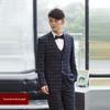Men's Blue Plaid Slim Fit Blazer & Suit Set - Korean Style Two-Button Casual Tuxedo