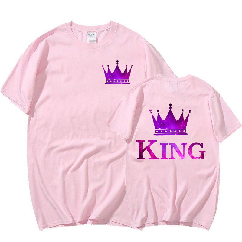 Couple T-shirts King Queen Printing T-shirt Women Men Lover Short Sleeve Summer Cool Valentine's Day Tops Tees