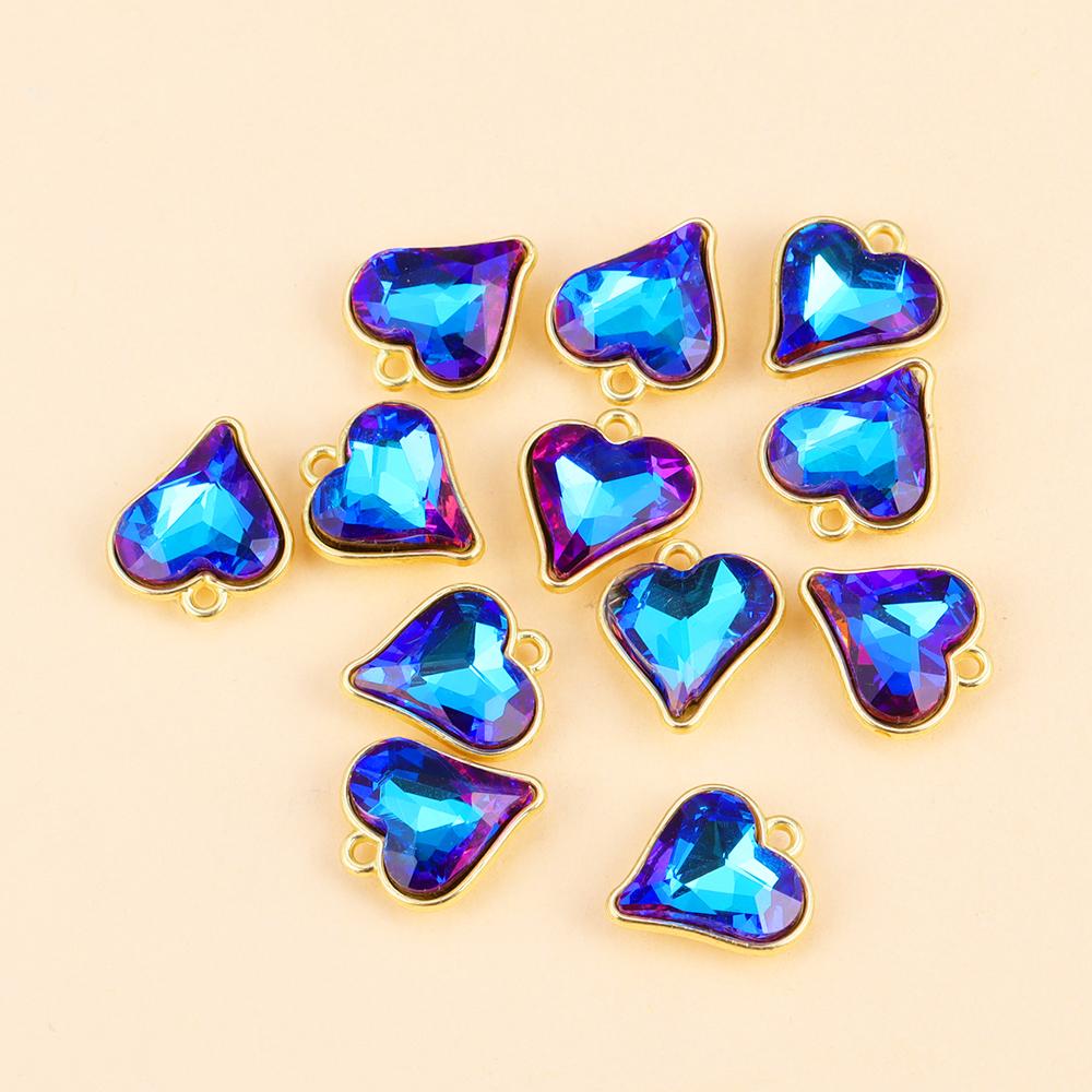 10Pcs Multicolor Crystal Peach Heart Charms For Women Girls Jewelry Making DIY Sweet Romantic Love Heart Pendant Necklace Crafts