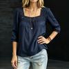 2026 Summer Women's Square Neck Lace Trim Seven-Sleeve Top