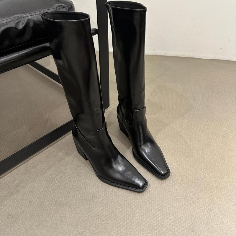 Stiefel mit dickem Absatz Damen 2025 Herbst und Winter neue Damenstiefel eckige Spitze hohe Stiefel bis zum Knie lange Stiefel hohe Absätze Ritterstiefel