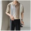 Summer Casual Loose Trendy Men's Short Sleeve Polo Shirt Trendy Gray and White Color Block Turn-down Collar Breathable Men's Knit Shirt