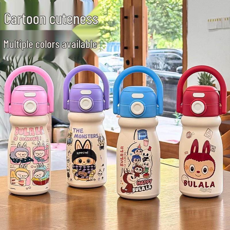 Cartoon Double-Drink Baby Bottle - 316 Stainless Steel Thermos with Straw