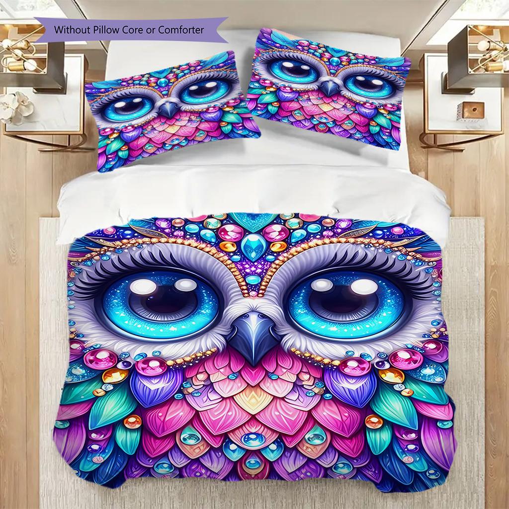 Sada povlečení s motivem sovy Sada prošívaných dek Povlak na přikrývku Povlak na polštář Domácí dekorace Dárek k narozeninám (1 * povlak na peřinu + 2 * povlak na polštář, bez jádra)