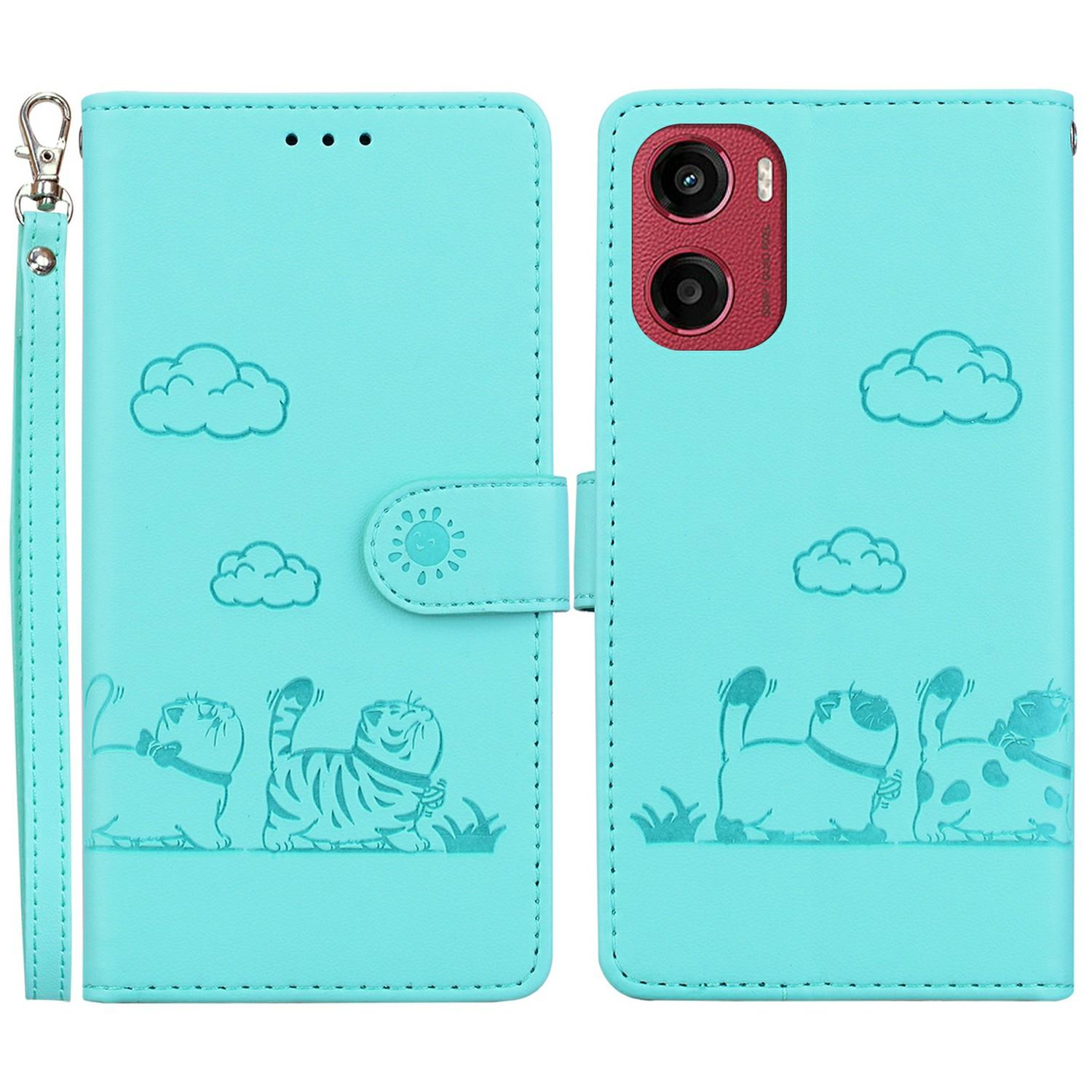

For Motorola Moto G05 4G/E15 4G Case RFID Blocking Kitten Pattern TPU+PU Leather Phone Cover Green