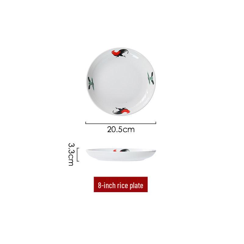 Retro Classic Rooster Ceramic Fruit Bowl & Deep Soup Plate Set