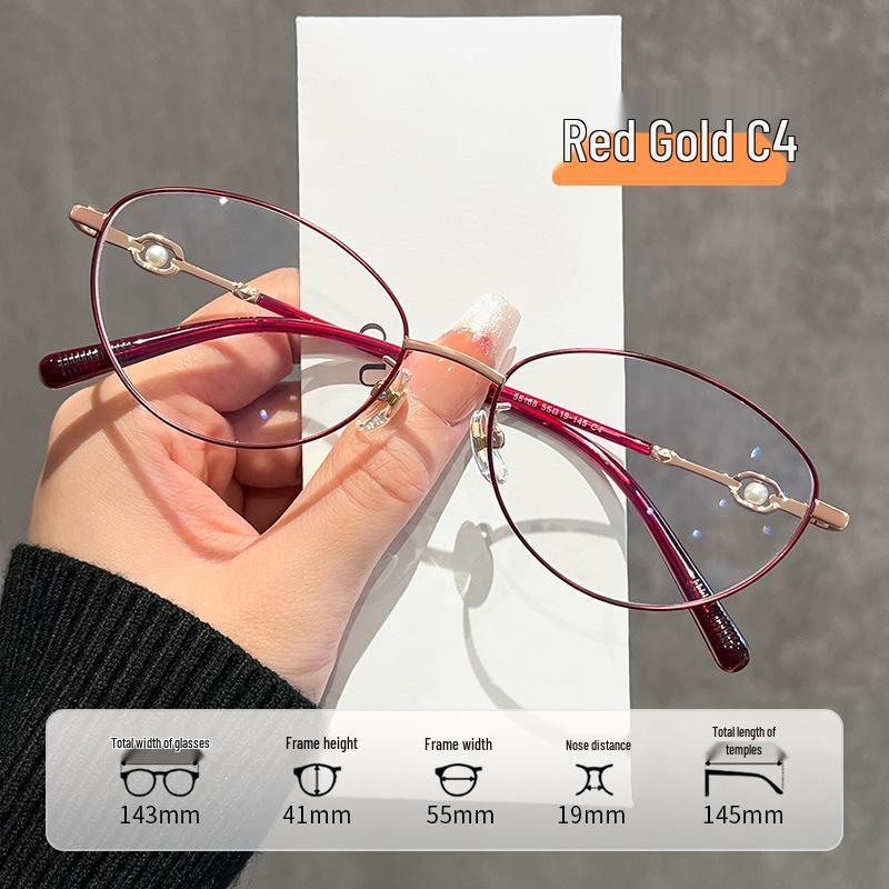 

Korean Pearl Gold Wire Cat Eye Blue Light Glasses - Women s High-End Eyeglass Frame #58166