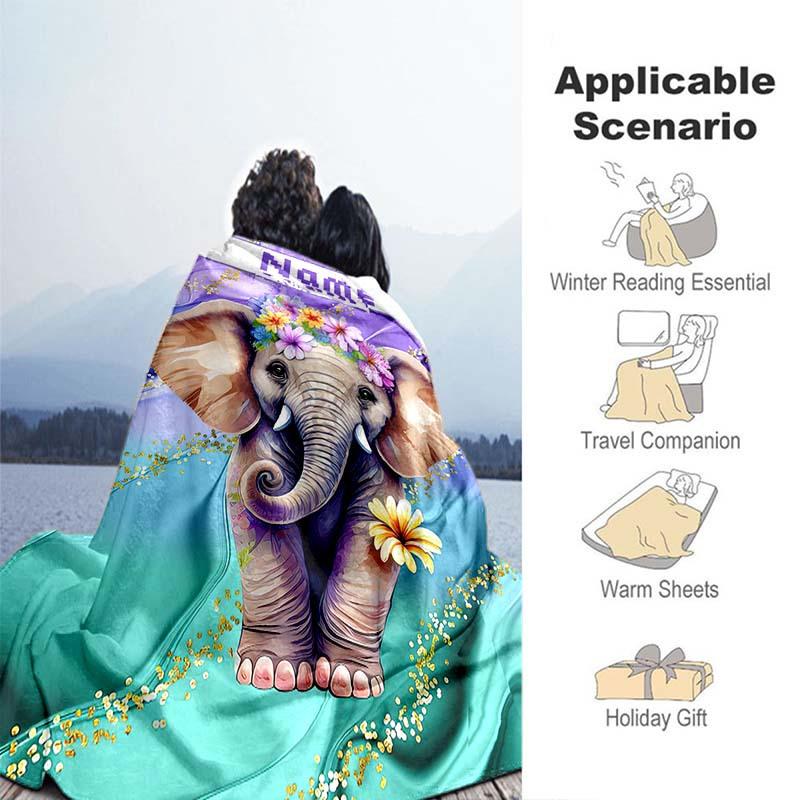Elephant Customize Your Name Blanket Warm Comfortable Soft Blanket For Chair Office Sofa Bed Sofa Office Camping Suitable For Gifting Relatives And