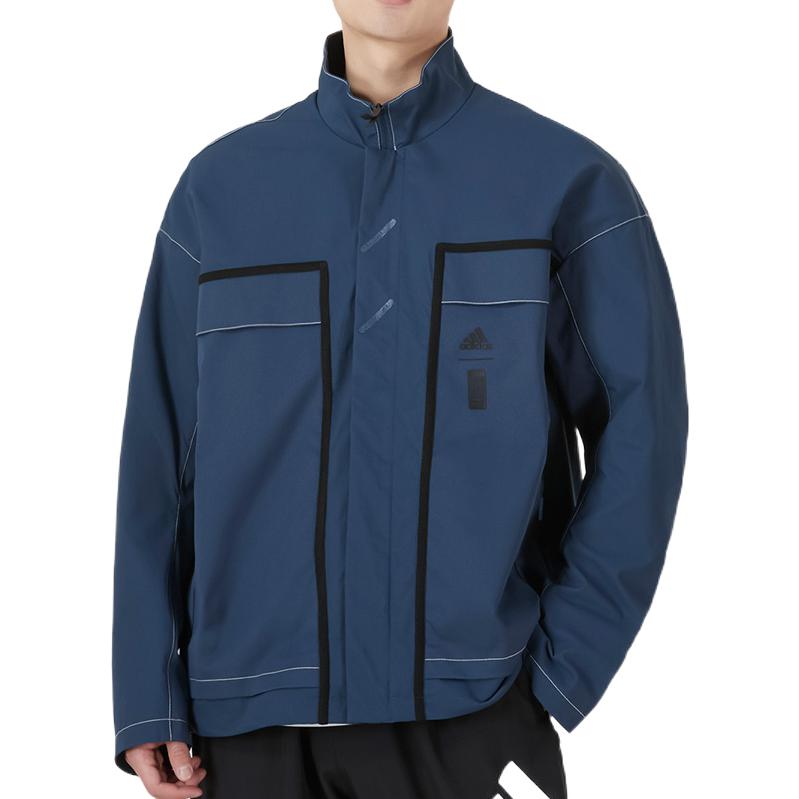 Adidas Loose Casual Spliced Windproof Stand Collar Jacket Men Outerwear Blue HM7471