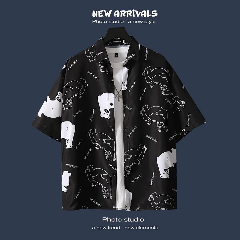 Plażowa koszula w kwiaty z krótkim rękawem modna koszulka męska letnia cienka sekcja luźne Ins Trend Retro hawaje casualowa kurtka koszula