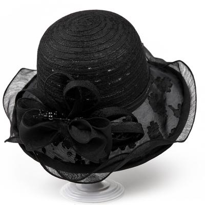 Black Fisherman Hat Children Summer Outdoor Travel Sun Protection Mother Sun Hat Mesh Lace Flower Top Hat British