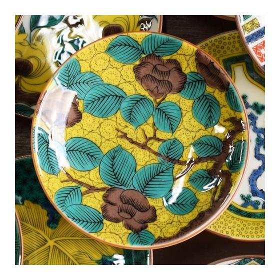 Washa no Kura Plate Stylish Kutani Ware Masterpiece Small Plate Old Kutani Aote Camellia Illustration Pottery Small Plate Serving Plate Brand