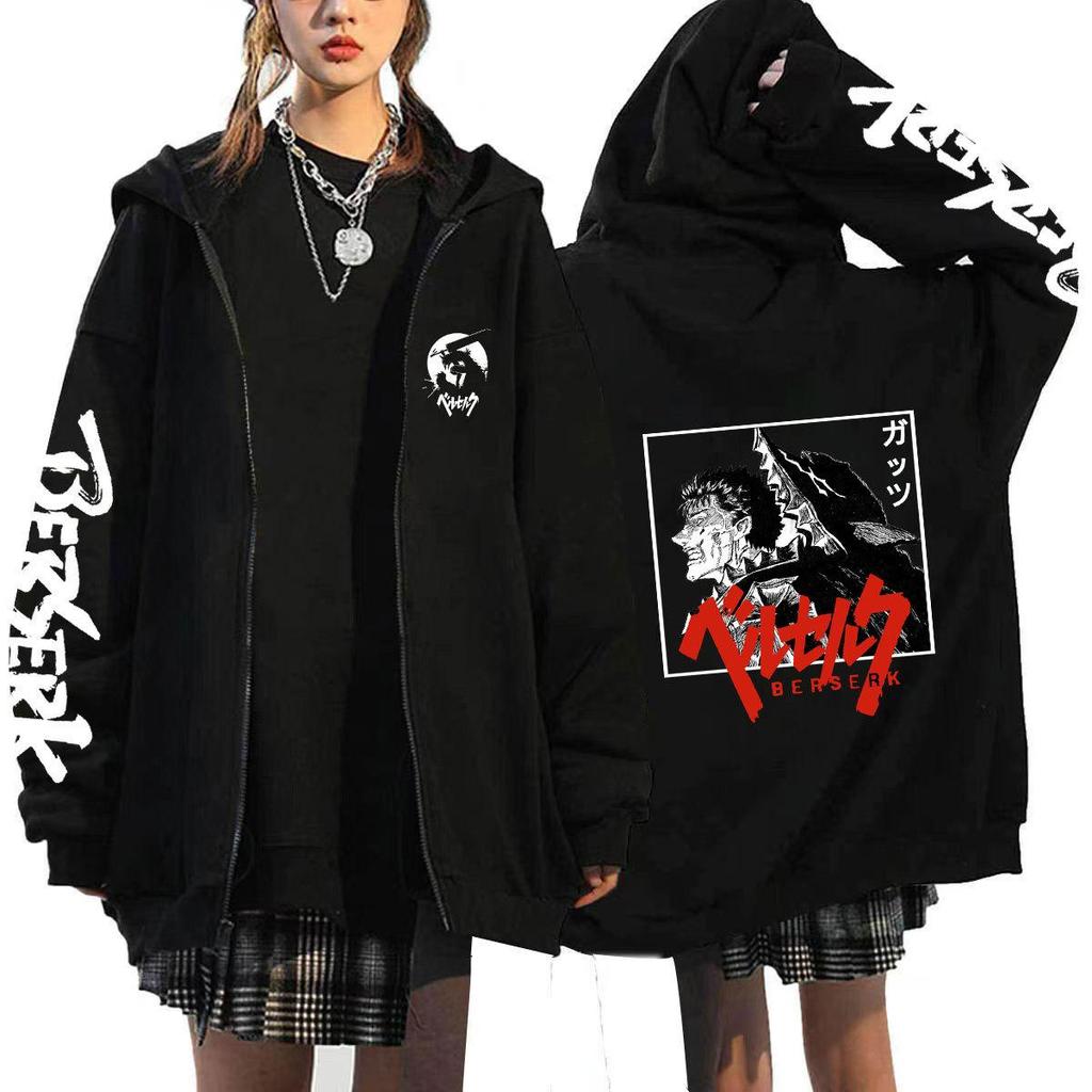 Cosplay Guts Berserk Anime Mikiny Pánské Bundy Ležérní Kabáty na zip Harajuku Unisex S kapucí Kreslené Potisk Mikiny Hip Hop Mikina Streetwear