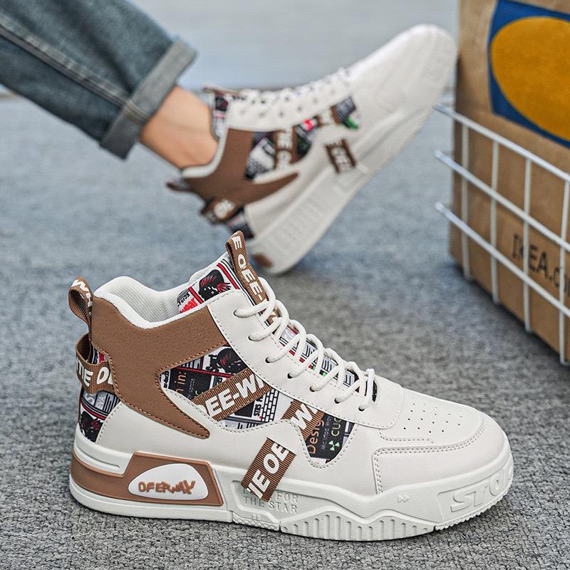 Men's High Top Sneakers Fashion Leather Casual Ankle Boots Street Skateboard Shoes for Men Lace Up Platform Shoe Tenis Masculino