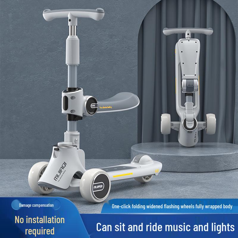 Three-in-One Foldable Children s Scooter for Boys & Girls, 1.5-8 Yrs - Sit, Ride, and Glide Walker/Glider Rock Blue without Seat 08