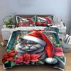 Christmas Cat with Poinsettias Bedding Duvet Cover Set  (1*Duvet Cover 2*Pillowcases, without duvet insert)