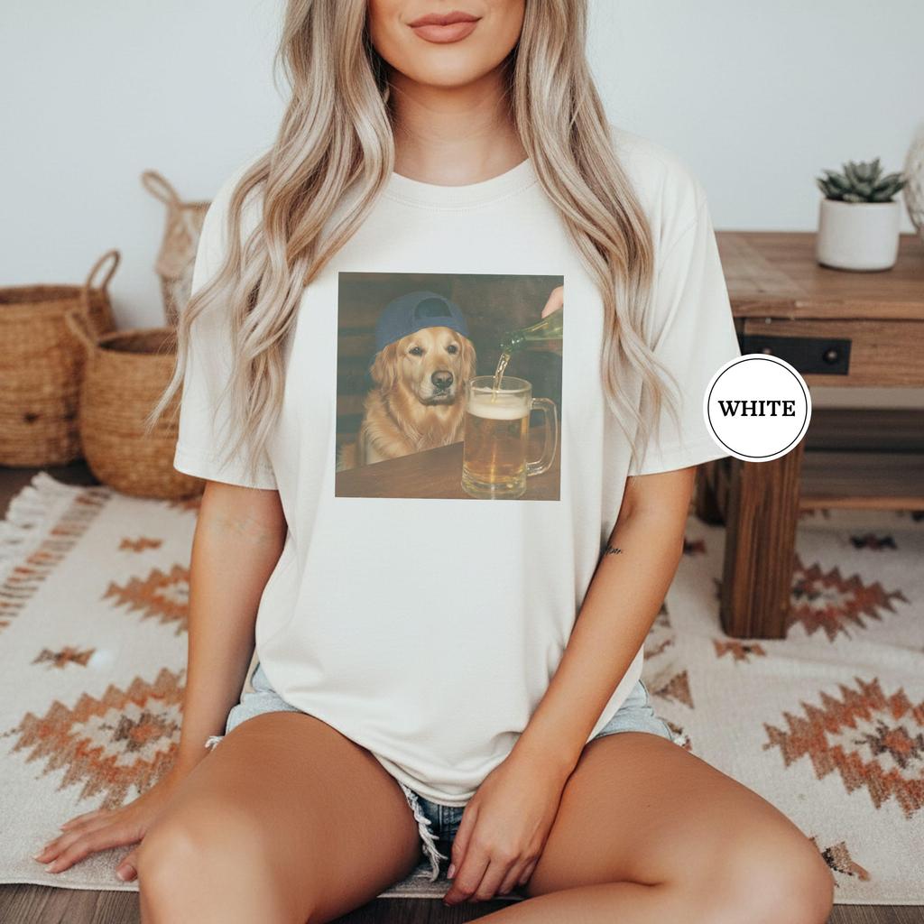 2026 Summer Unisexs Tshirt Funny Golden Retriever Drinking Beer Tshirt Printed Tshirt