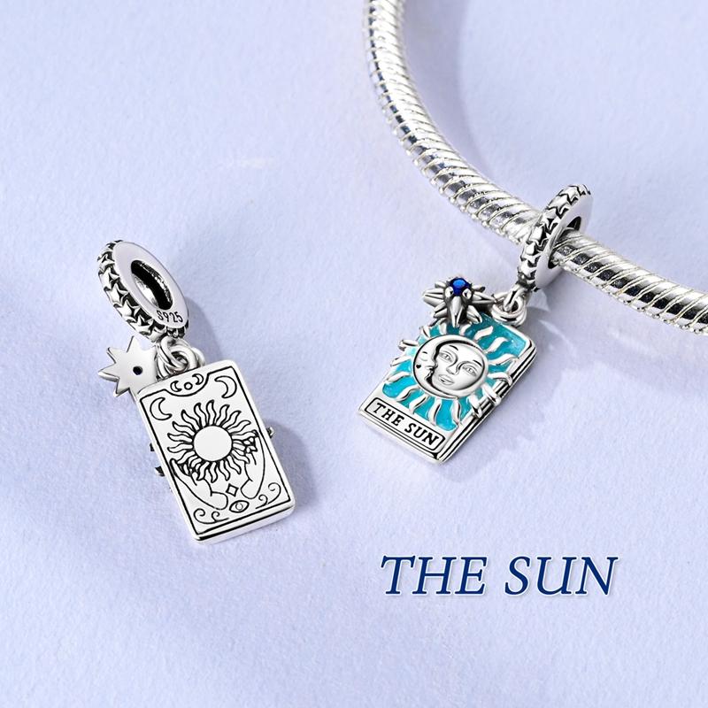 Charms Copper Sun Star Moon Tarot Card Pendants Fit Charms Plata Original Bracelet Beads Women Jewellery Making Diy