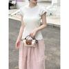 Khaki Small Flying Sleeve T-shirt Women's Summer New Sweet Temperament Slim Slim Niche Sweater Top