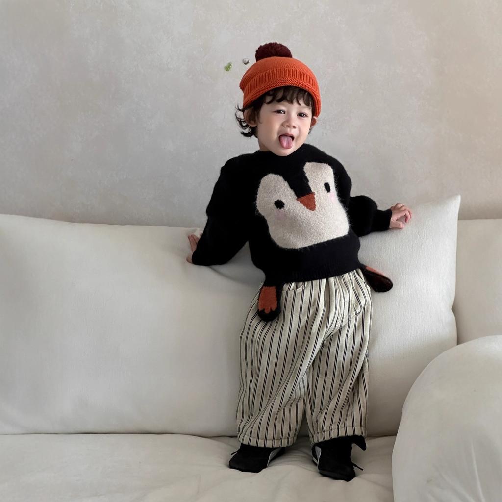 Children's clothing autumn and winter children's clothing baby penguin sweater boys thickened set
