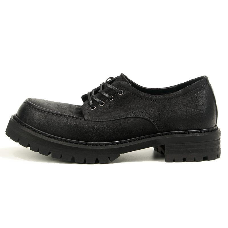 

16-6 масляно-воск матовый ретро туфли с круглым носком туфли из кожи с большим носком толстая подошва модные простые повседневные кожаные туфли 44