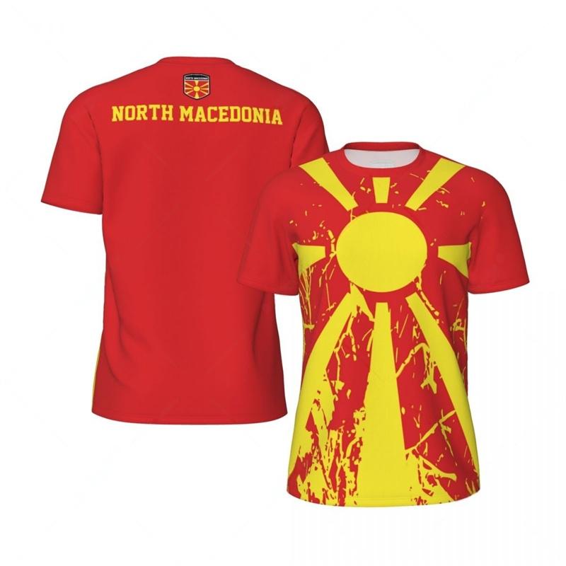 Nordmazedonien Grafik T-Shirt Für Street Oversized Kurzarm T-Shirts Sommer 3D Gedruckt Sport Fitness Fußball T-Shirts