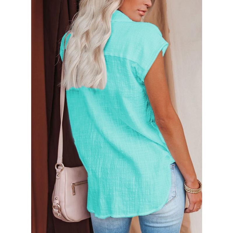 YYFS Moda damă ocazional vară primăvară culoare uni imprimeu mânecă scurtă cu gât POLO Bluze și cămăși