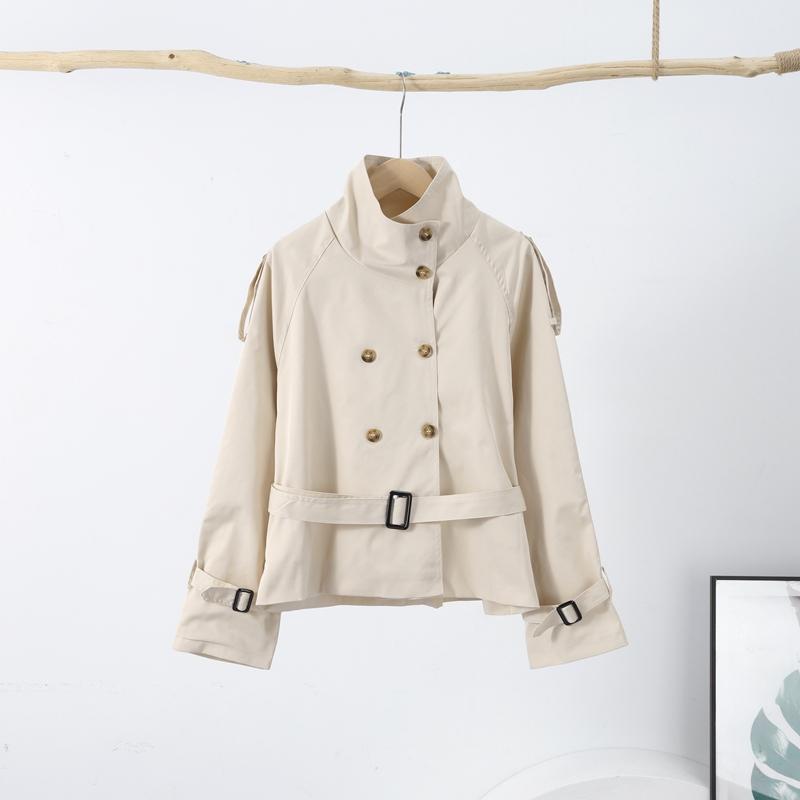 Stand Up Collar Lace-up Short Trench Coat Women's Long Sleeve Double Breasted Thin Slim Jacket Commuter Windbreaker 2025 Autumn Coatwear