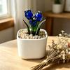 Mini Potted Glass Flower Decoration Miniature Tulip Flower Planter Pot Figurine Statue Home Office Bookshelf Desktop Ornament