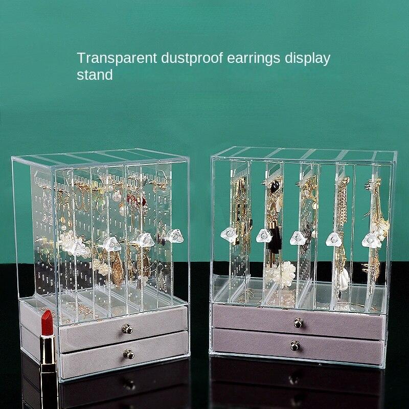 Pudełko do przechowywania kolczyków z kolczykami o dużej pojemności, klipsy do uszu, układ naszyjników, przezroczysty, pyłoszczelny, flanelowy stojak do przechowywania pudełek na biżuterię