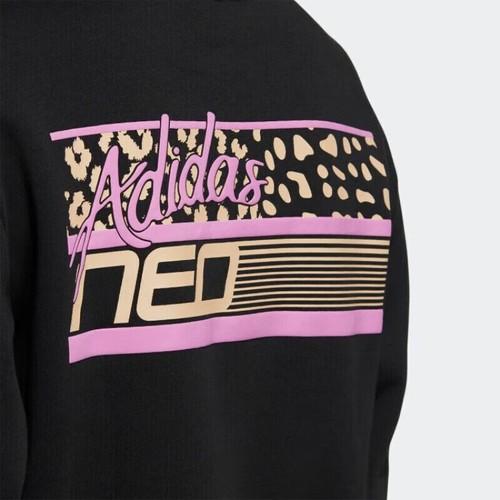 Adidas Logo Print Casual Sports Crewneck Pullover Sweatshirt for Women, Black