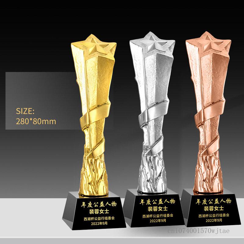 Customized High-end Gold-plating Resin Trophy, Creative Five-Pointed Star Thumb Excellent Staff Award, Gold, Silver, Copper, 1Pc