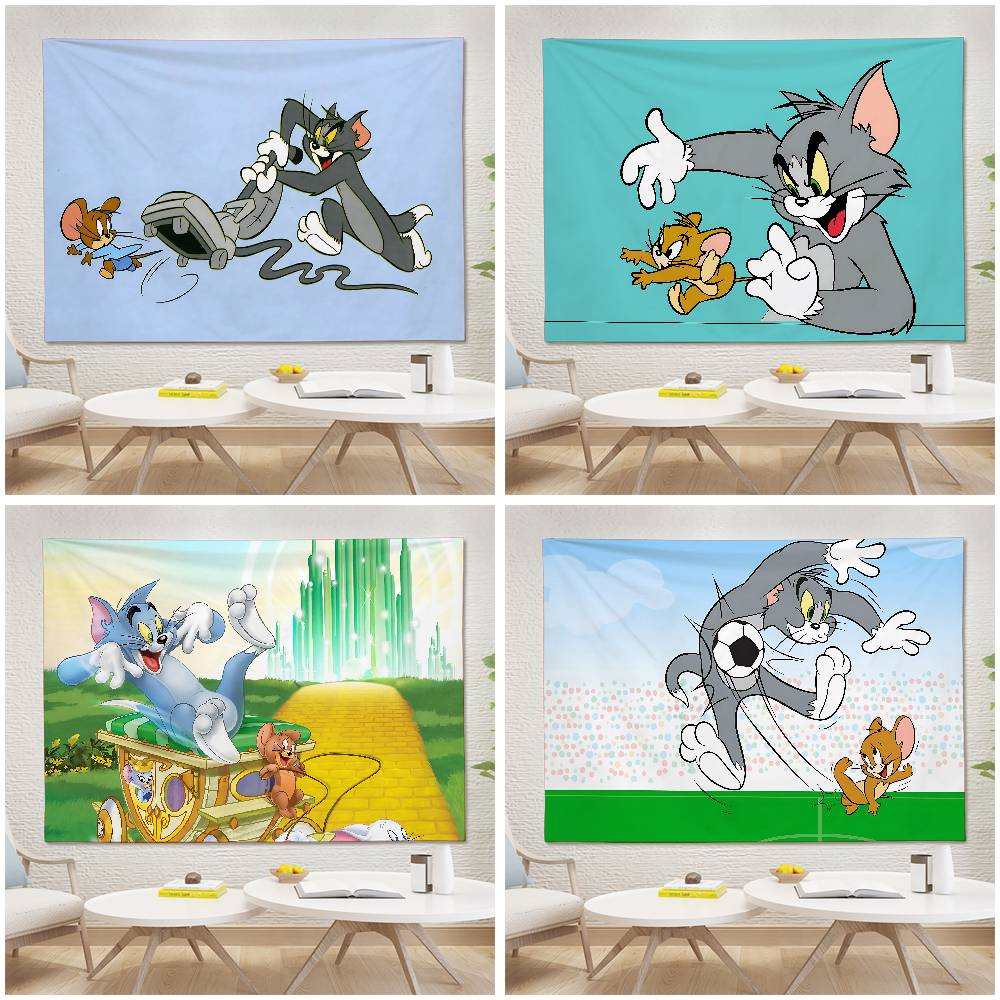Cartoon TTom And JJerry Tapestry Wall Hanging Printed Polyester Tapestry INS Decoration Wall Decor