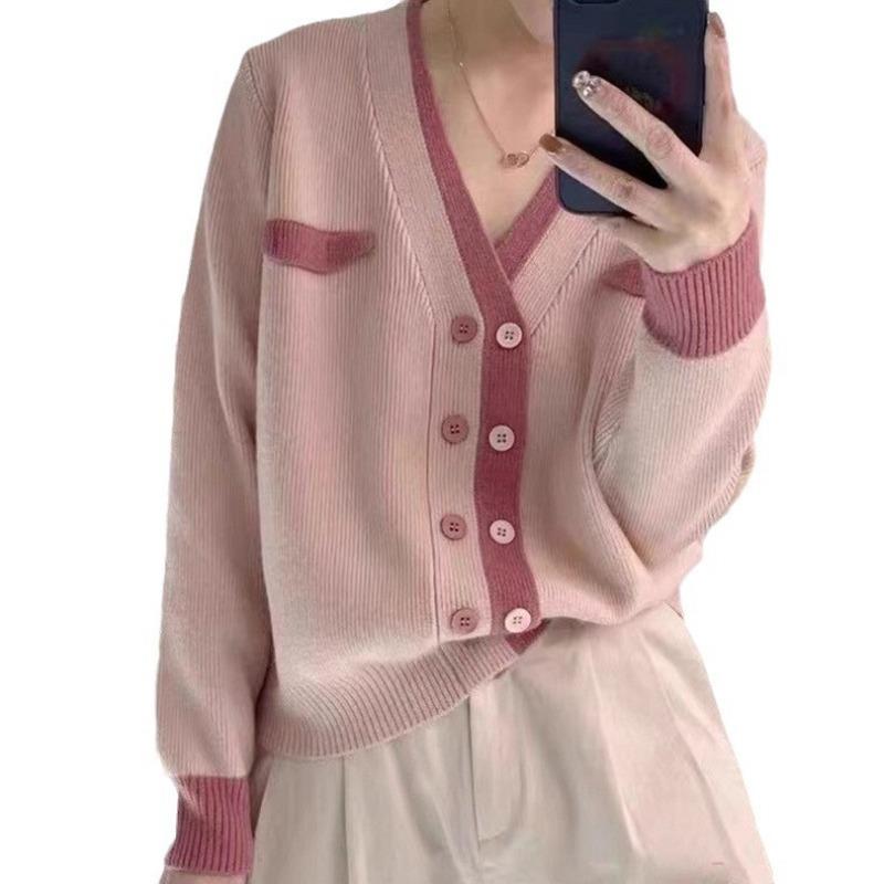 Double-breasted Casual Simple Knitted Cardigan Top Women's Autumn and Winter New Loose Versatile V-neck Sweater Jacket