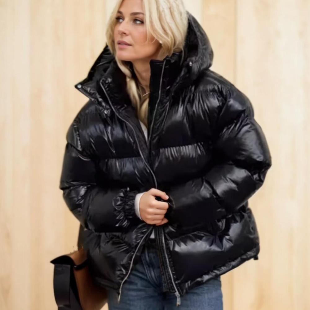 Wintermode Damen Helles Hellblau Reißverschluss Brot Parka Mantel Damen Stehkragen Abnehmbare Kapuze Langarm Oberbekleidung