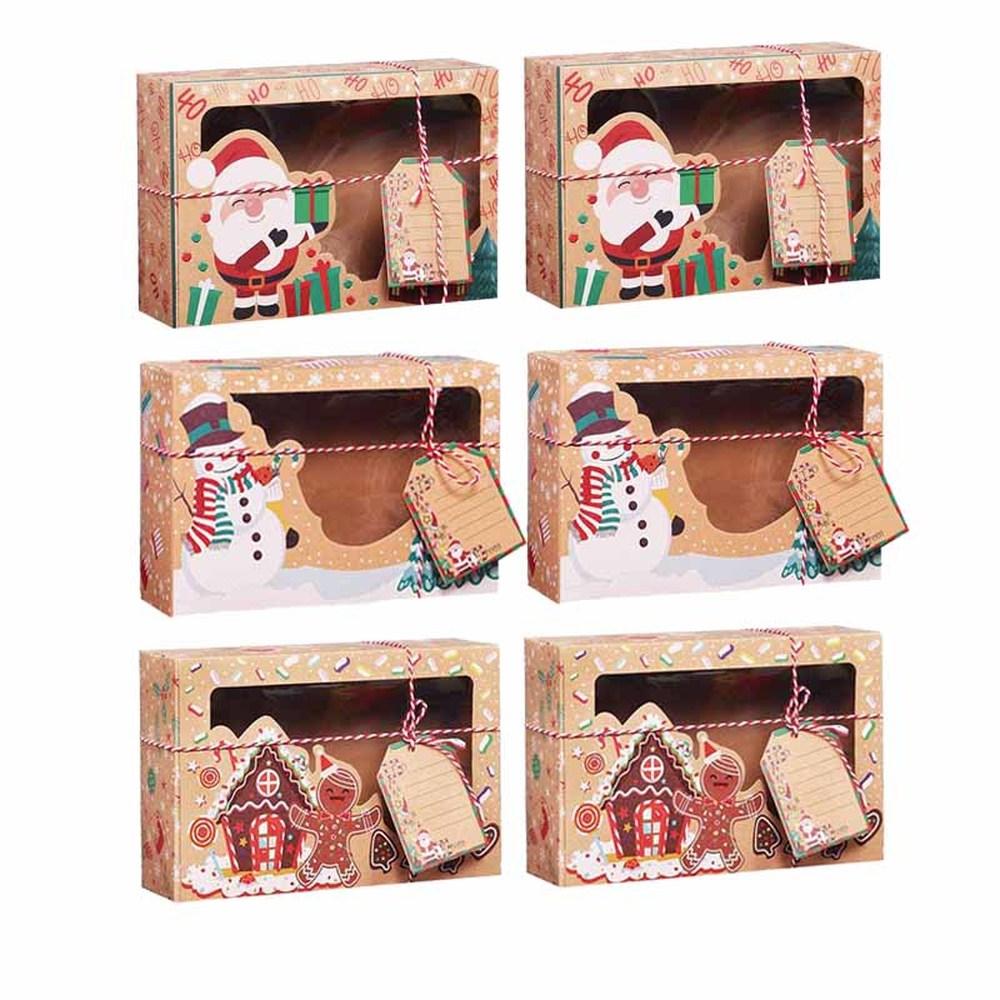 3/6/9/12 stücke Kraft Papier Candy Boxen Frohe Weihnachten Cookie Geschenk Box Klar Fenster Verpackung Tasche Party favor Neue Jahr Dekoration