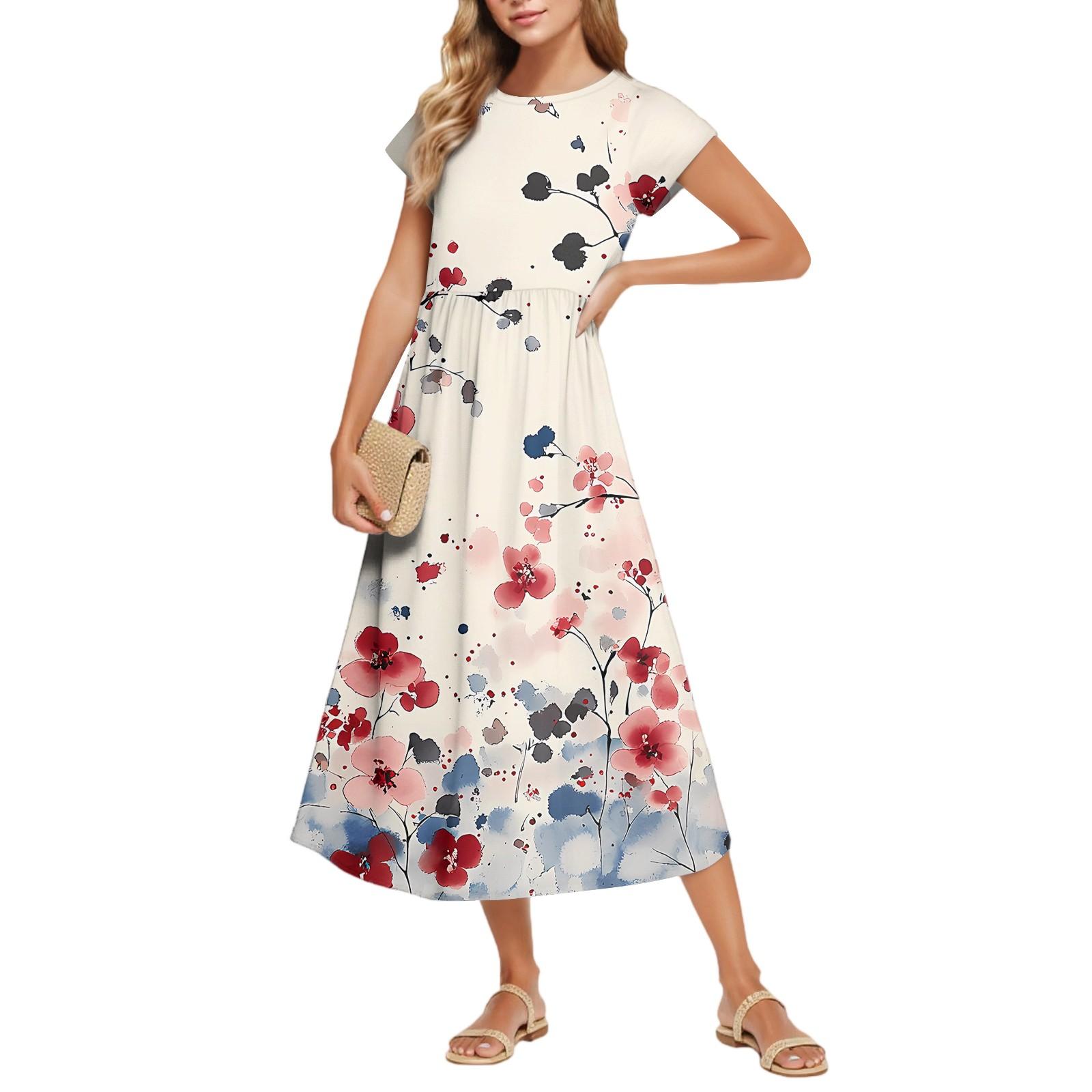 

Женские Модные Темпераментные Элегантные Платья с Цветочным Принтом и Завышенной Талией в Повседневном Стиле XL арбуз красный