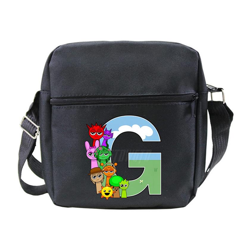 Fashion Children'S Shoulder Bag 26 Letters Personalized Printing Rhythm Box Black Messenger Bag Stationery Bag