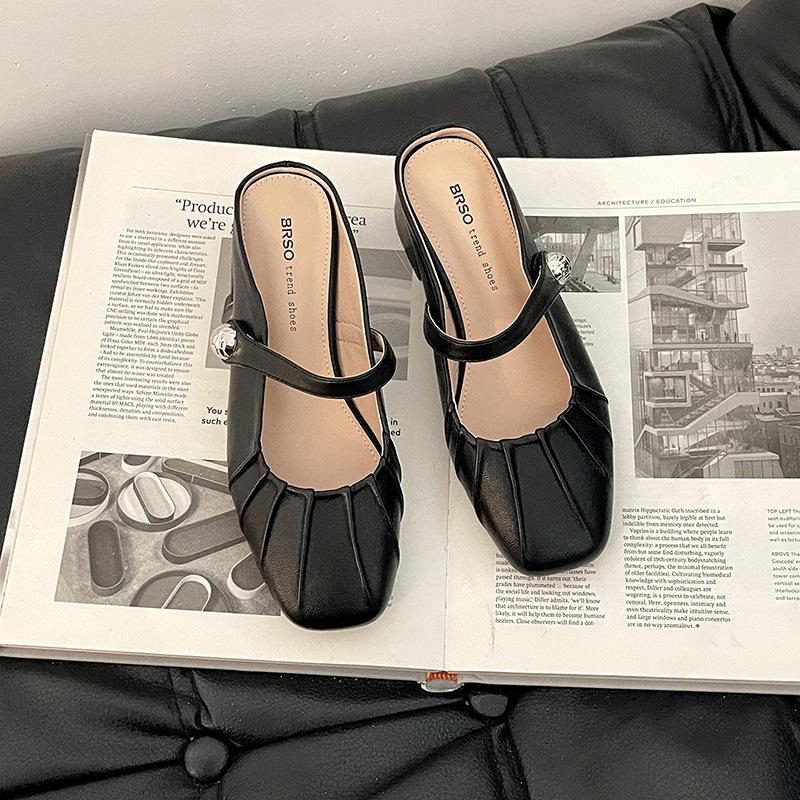 French Xiaoxiangfeng Bag Head Half Slippers Women's 2025 Summer New Outer Wear Heightened Comfort Versatile Flat Bottom Bag Head Mop