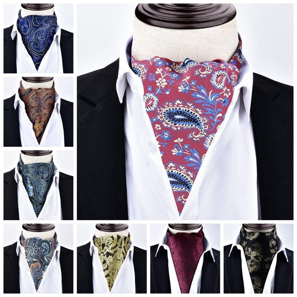 Floral Pattern Ascot Tie Paisley Polka Dot Self Tie Vintage Cravat Tie  Wedding Party