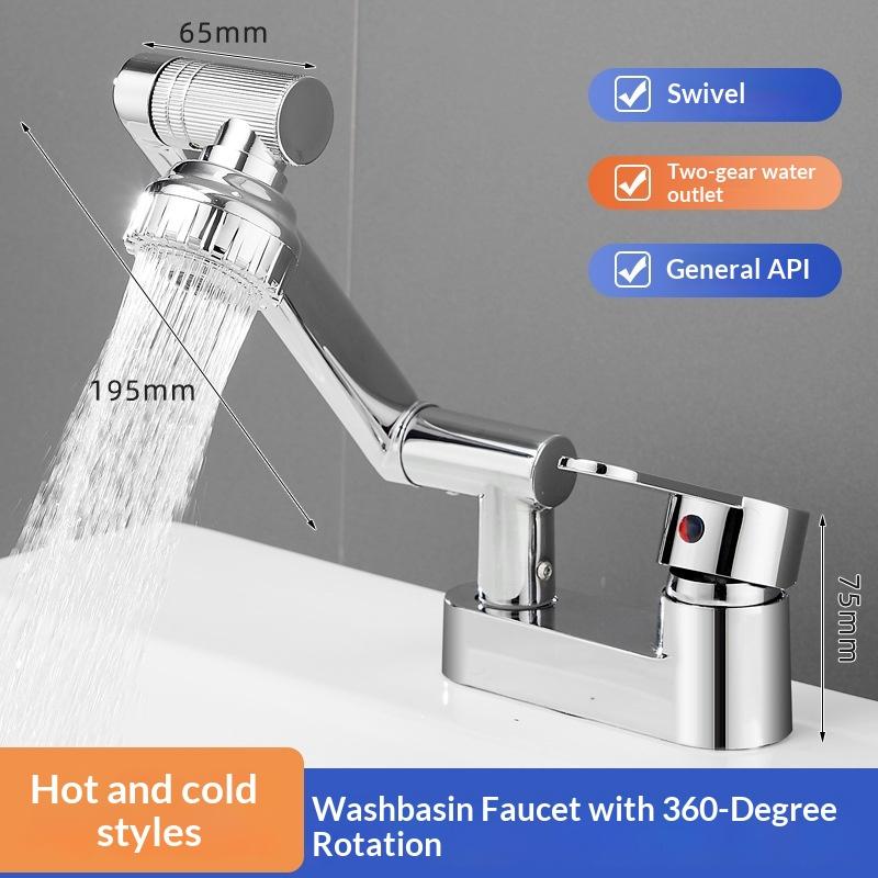 Mitigeur de Robinet de Cuisine à Deux Trous Chromé Universel 2 Modes de Débit d'Eau Bec Pivotant Noyau en Laiton Robinet Durable pour Lavabo de Salle de Bain gray
