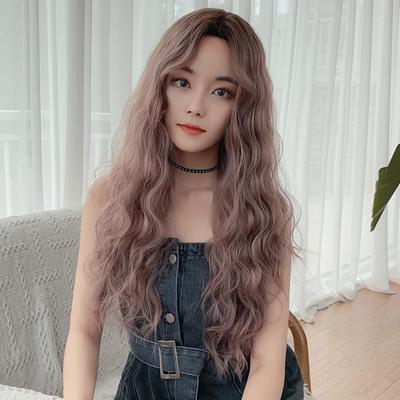 Korean and Japanese Style Women's Fashion Middle Part Wig Ladies Daily Use Natural Looking Synthetic Fiber Long Wavy Wig Without Bangs