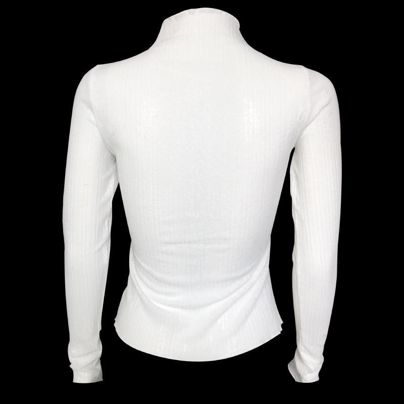 Solid Sheer Mesh High Neck Long Sleeve Slim Fit Women T Shirt Top
