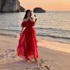 Rose Cloud Mist Vintage Bright Off-shoulder Chiffon Halter Dress, Spring Bestseller, Super Fairy Off-shoulder Long Dress for Women